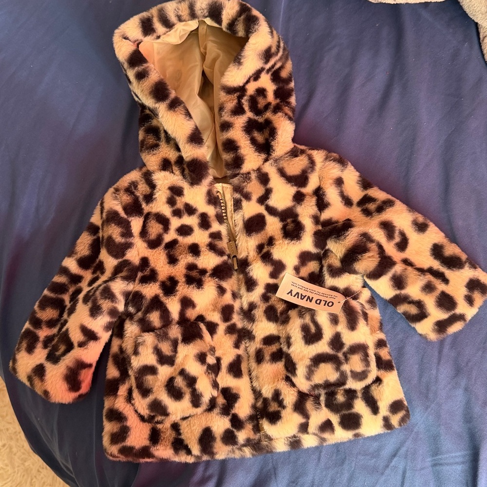 Old Navy Leopard Faux Fur Hooded Coat - Yellow/Brown